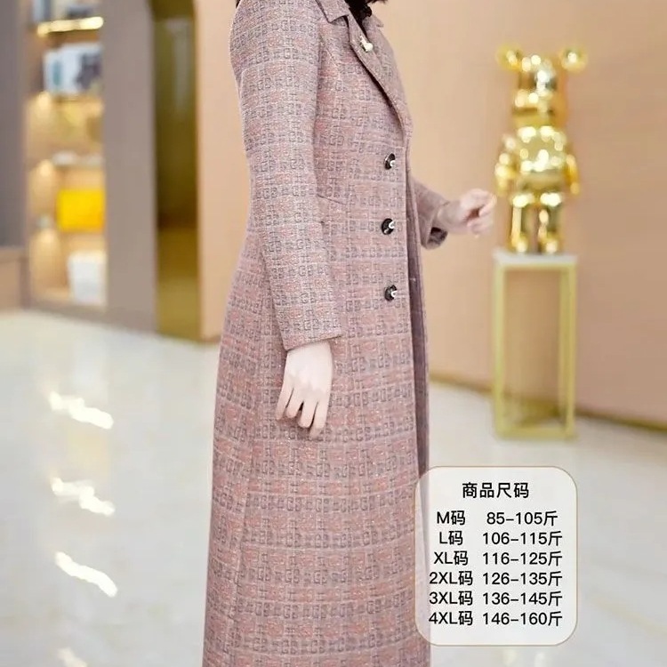 格纹过膝毛呢外套女秋冬新款时尚洋气减龄显瘦中长大衣|undefined