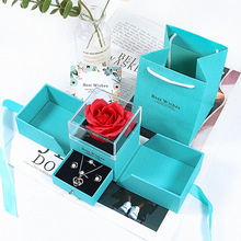双开永生花首饰盒 亚克力香皂花戒指项链耳环盒 情人节玫瑰花礼盒