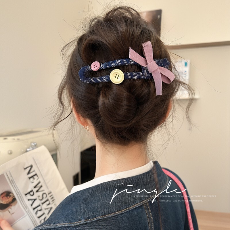 コントラストカラーのリボンダックビルクリップ女性用 2025 新しいハイエンドワンラインクリップ後頭部ヘアスタイル甘くて多用途な帽子|undefined