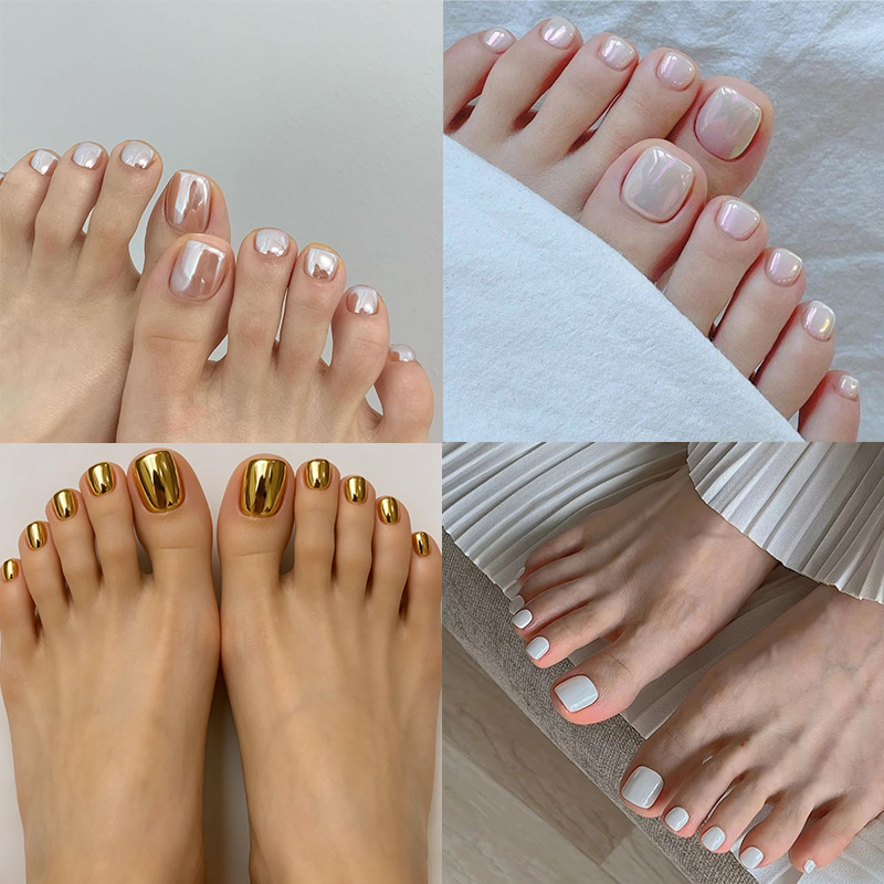 Foreign Trade Hot-Selling 24-Piece Toenail Tips, Solid Color, High-End Feel, Brightening Effect, Ins-Style Fresh and Simple Wearable Nails Wholesale