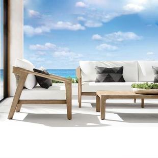 Outdoor Sofa Combination Rattan Teak Table and Chairs Sun Room Solid Wood Courtyard Garden B&B Rattan Chair Coffee Table Furniture