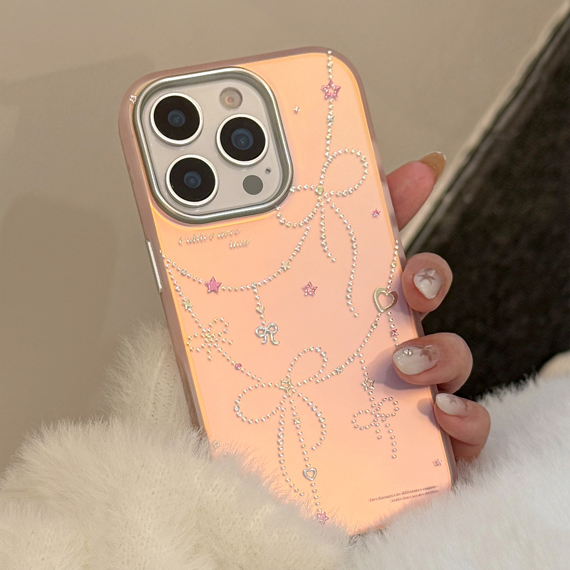 Protective Phone Case For Iphone With Pink Laser Bow Design_voghion.com