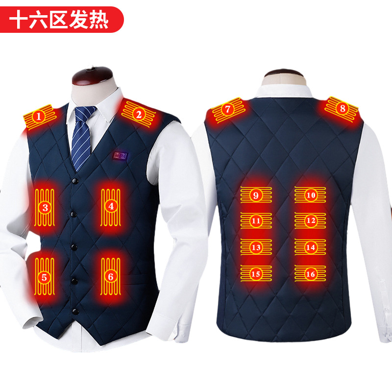 Chaleco caliente transfronterizo zona 16 Chaleco de calefacción inteligente control Dual hombres y mujeres invierno temperatura constante USB Chaleco de calefacción eléctrica