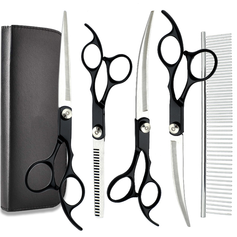 Tijeras de belleza para mascotas directas de fábrica tijeras de corte de pelo de perro tijeras planas profesionales tijeras curvas Teddy corte de pelo tijeras de belleza traje