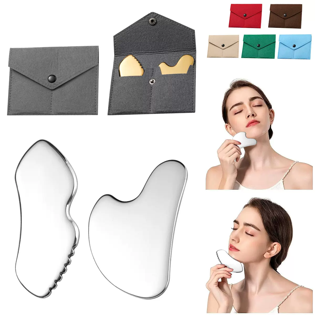 不锈钢美容心形刮板 多款面部按摩紧致神器304不锈钢美容guasha