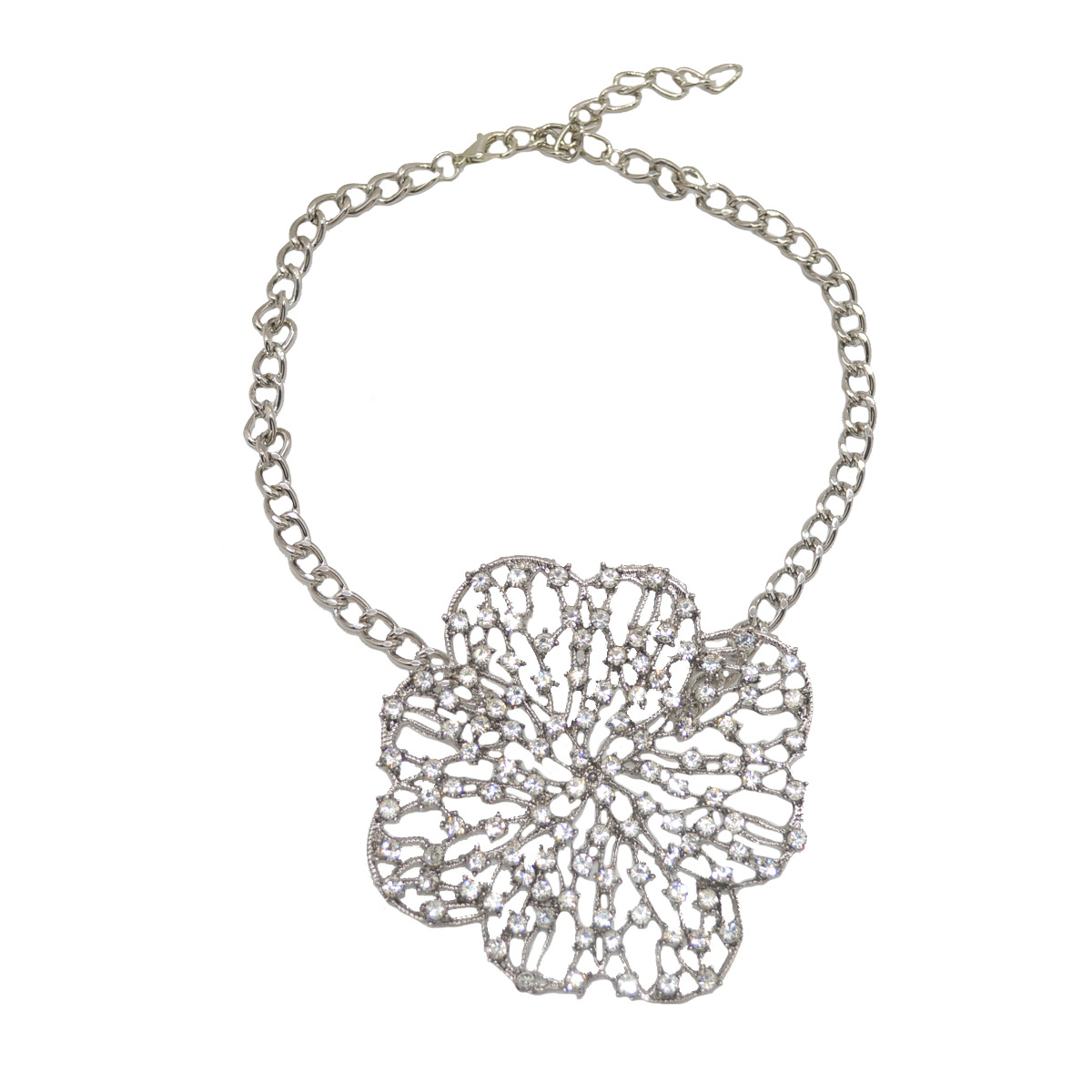 Girocollo con fiore in metallo e strass stile europeo elegante_voghion.com