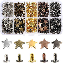 200 sets of flat hollow rivet accessories belt leather knocking mother and son one-sided star metal pentagram rivet