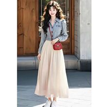 2025超火春装一整套法式气质复古牛仔短外套高腰修身半身裙套装女