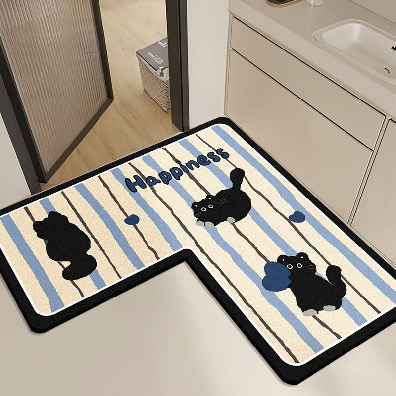 Cartoon L-Shaped Bathroom Floor Mat, Bathroom Door Non-Slip Foot Mat, Absorbent and Quick-Drying Diatom Mud Floor Mat under the Sink Cartoon L-Shaped Bathroom Floor Mat, Bathroom Door Non-Slip Foot Mat, Absorbent and Quick-Drying Diatom Mud Floor Mat under the Sink