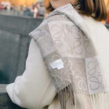 loe专柜开版罗意家棋盘格纯羊毛围巾围脖秋冬保暖男女羊绒流苏围