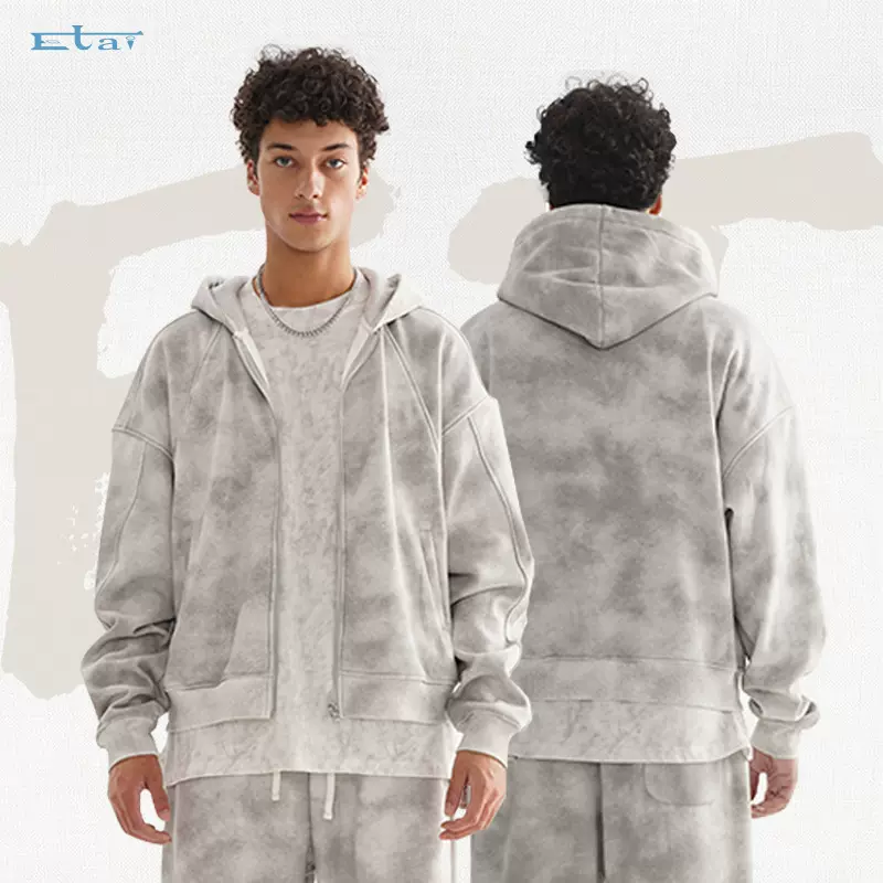ETAI男装|重磅做旧风开衫拉链卫衣2024秋冬款高品质抓绒卫衣