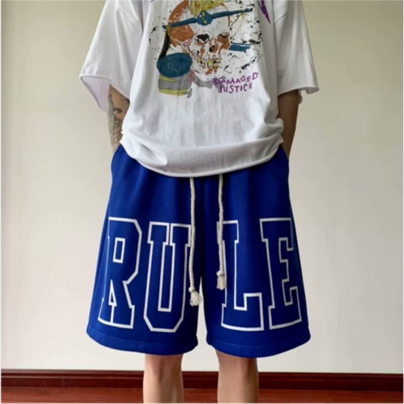 2023 New Basketball Shorts Men's Sports Training Casual Pants Loose Cotton Knitted Drawstring Lace-Up Five-Quarter Pants