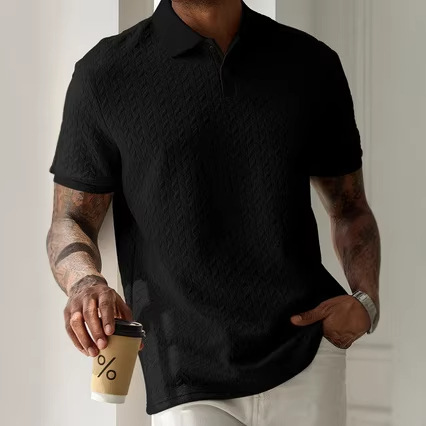 Polo da uomo casual a maniche corte con trama, ideale per il commercio estero europeo e americano transfrontaliero estivo 2026._voghion.com