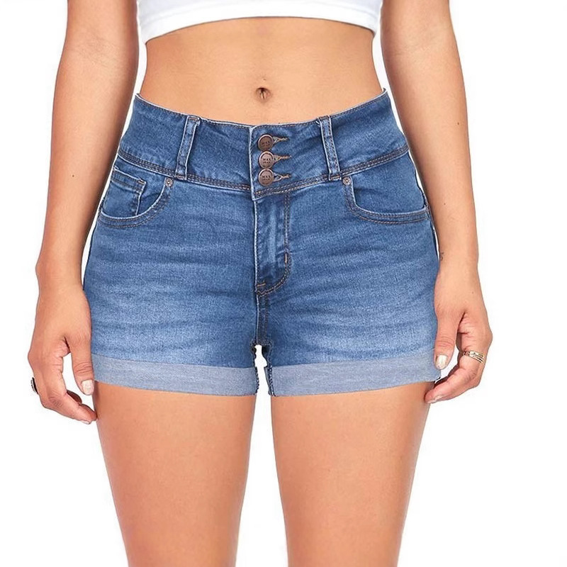 Suministro transfronterizo de shorts vaqueros elásticos multicolor que estilizan la cintura para mujer image 3