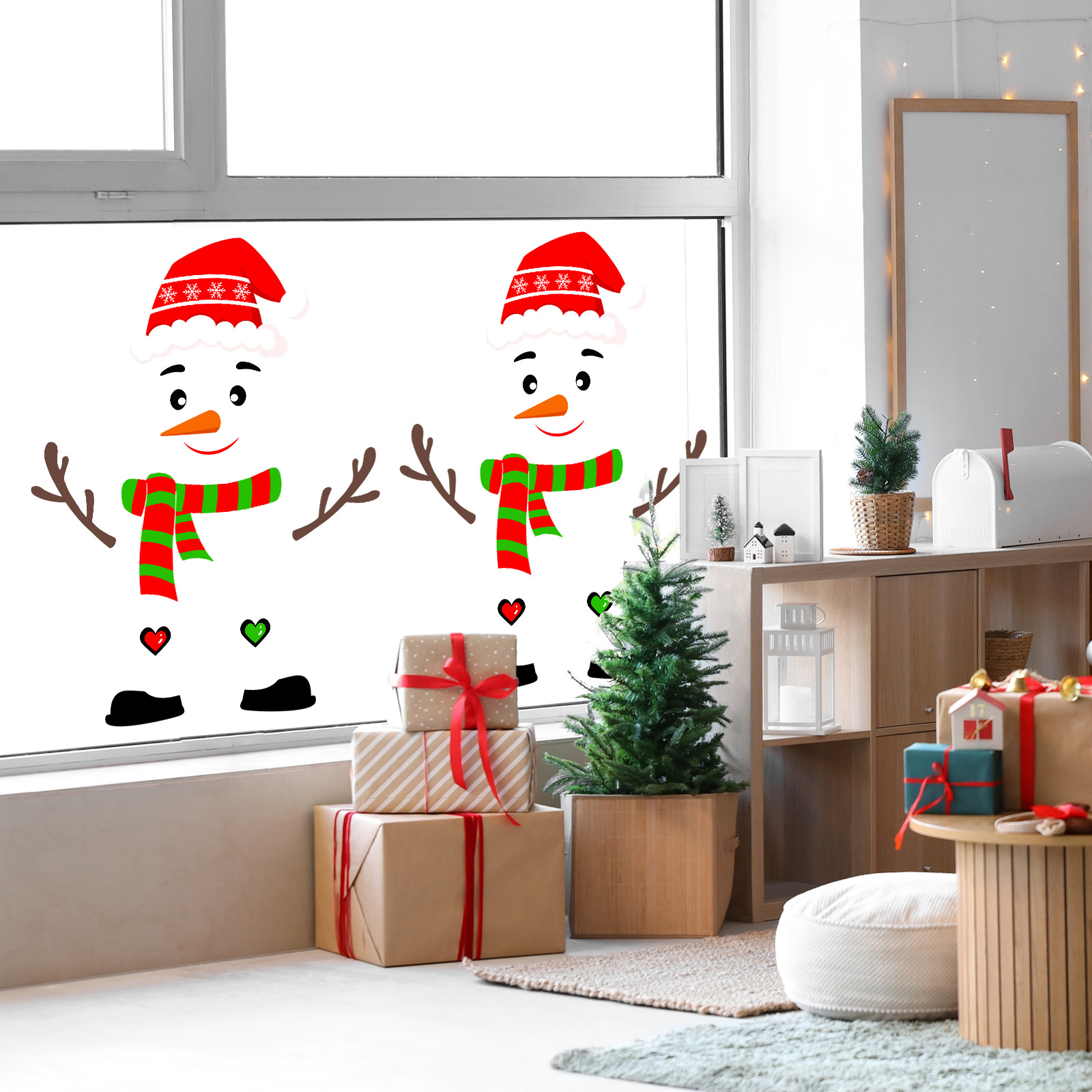 Adesivo de parede de natal com gatinho e boneco de neve_voghion.com