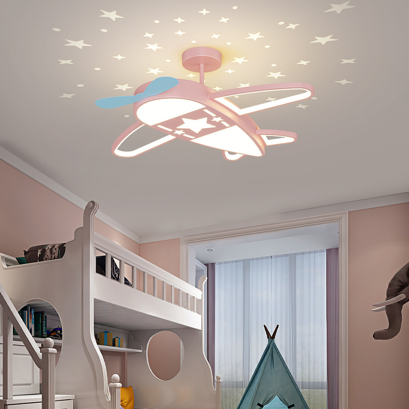 [Selección estricta] lámpara de techo de la habitación de los niños personalidad estrellada aviones nórdicos para niños y niñas lámparas de habitación