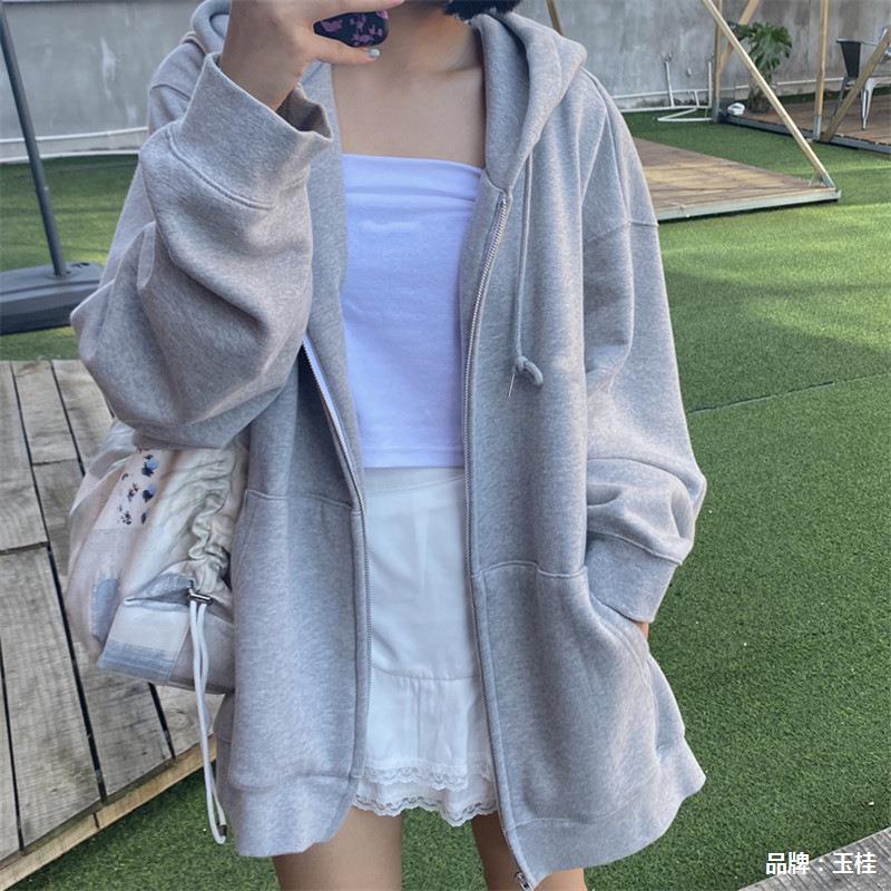 秋冬のゆったりした韓国版のoversize灰色の帽子の薄い絨毯の女性のファスナーの上着の女性の対外貿易の上着の卸売り|undefined