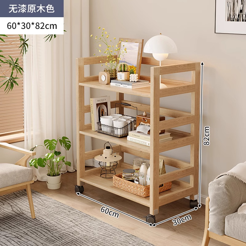 Rack de mesita de noche de madera maciza de color madera de piso a techo en el lado de la sala de estar, cochecito de varios pisos, estante de almacenamiento extraíble para dormitorio