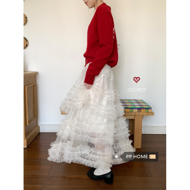 Ballet-Style Mesh Splicing Cake Skirt for Women, New Spring and Summer Fairy Tutu Skirt, White Skirt, French-Style Long Skirt Ballet-Style Mesh Splicing Cake Skirt for Women, New Spring and Summer Fairy Tutu Skirt, White Skirt, French-Style Long Skirt
