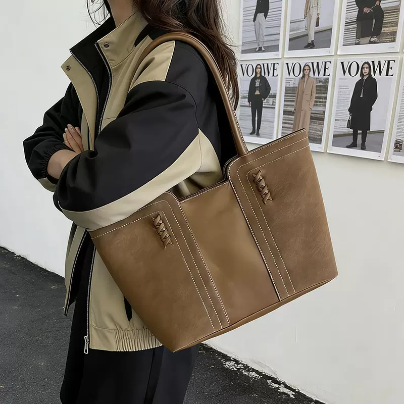 2025新款复古大包包森萌时尚质感托特包女大容量单肩包上班通勤包