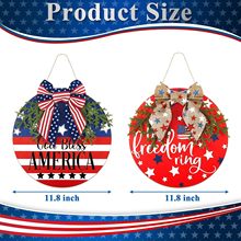 跨境美国独立日木质圆形带蝴蝶结和草挂牌门挂家居装饰墙挂