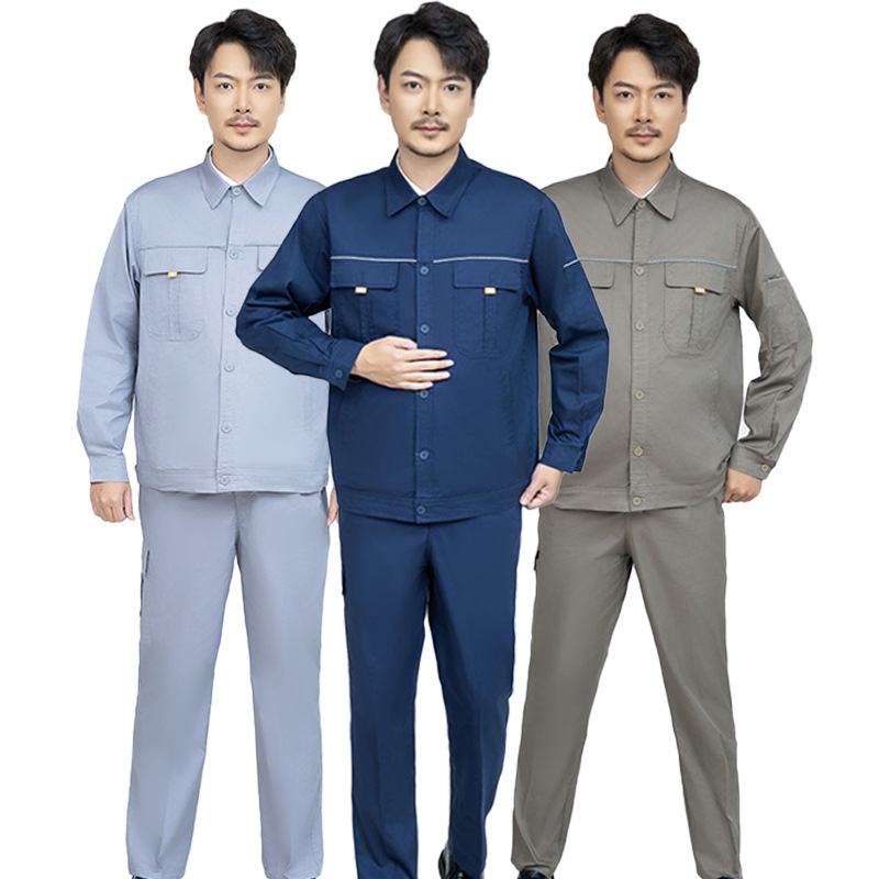纯棉夏季薄款长袖吸汗透气工作服套装电焊汽修工地上衣耐磨劳保服|undefined