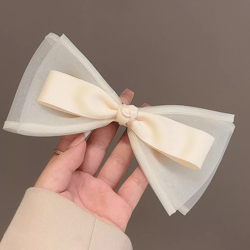 Super Fairy Milk White Mesh Satin Bow Hairpin For Women's Summer High-end Large Temperament Hairpin On The Back Of The Head