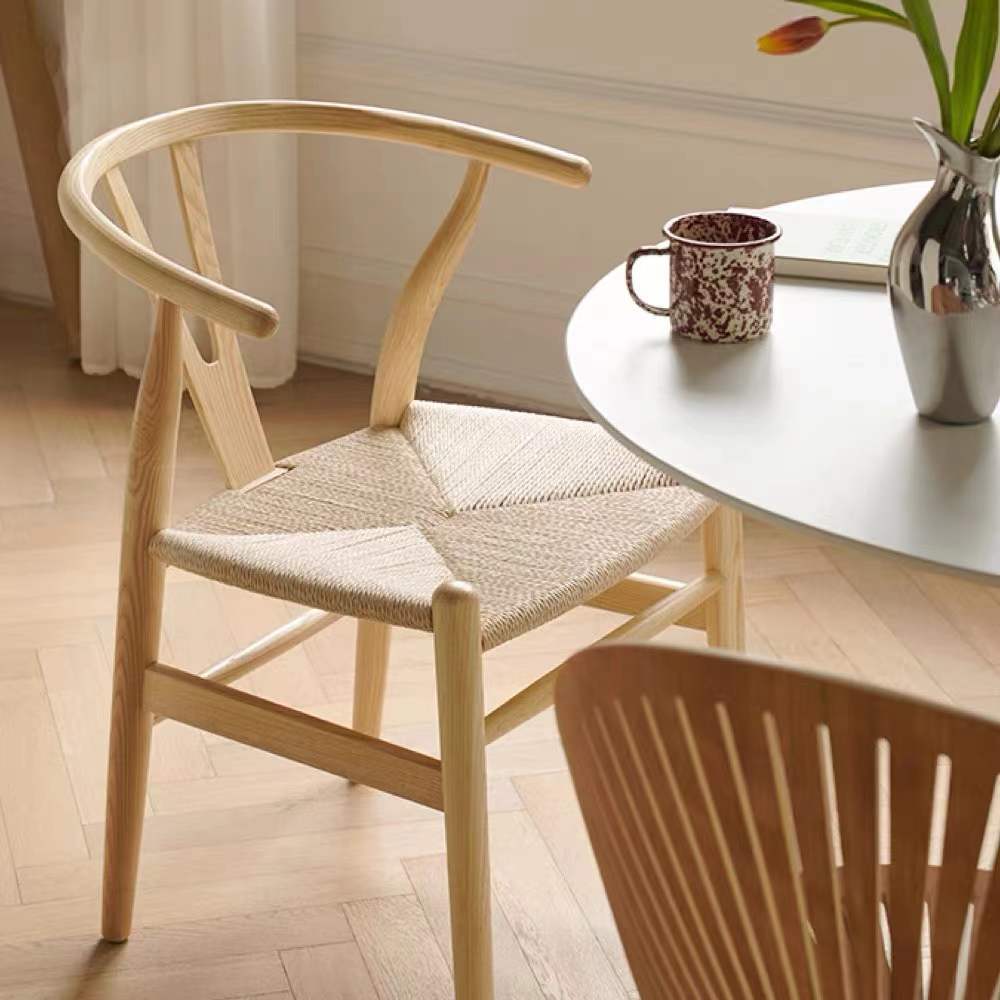 Y Chair Solid Wood Nordic Simple Modern Dining Chair Casual Armrest Backrest Home Wooden Chair Chinese-style Rattan Balcony Circle Chair