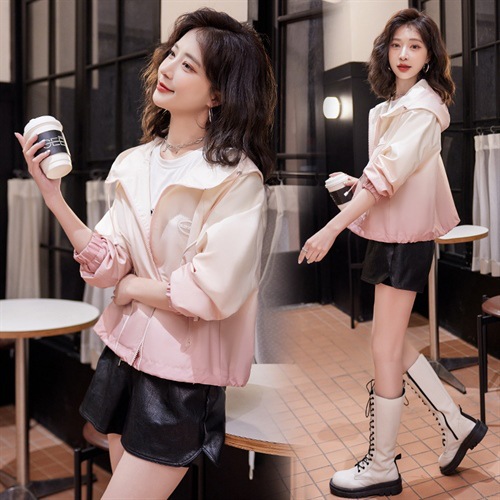 Gradient Color Windbreaker Jacket Women 2024 New Korean Autumn Clothing New Short Pink Hz0339