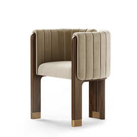 意式极简布艺餐椅设计师实木靠背扶手椅子高弹海绵天鹅绒客厅椅