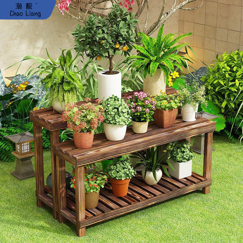 Window sill plant stand solid wood multi-layer balcony living room indoor flower pot step bay window succulent stand floor-standing type with free shipping