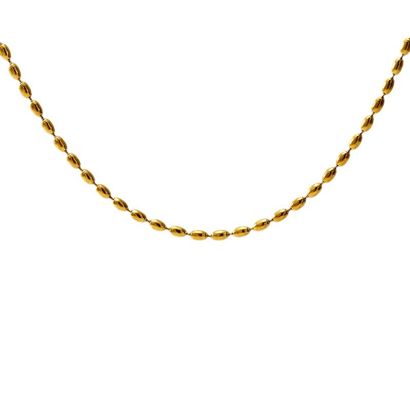 Collar de acero inoxidable de estilo europeo y americano chapado en oro de 18k simple collar de collar de acero de titanio de arroz elíptico para mujeres