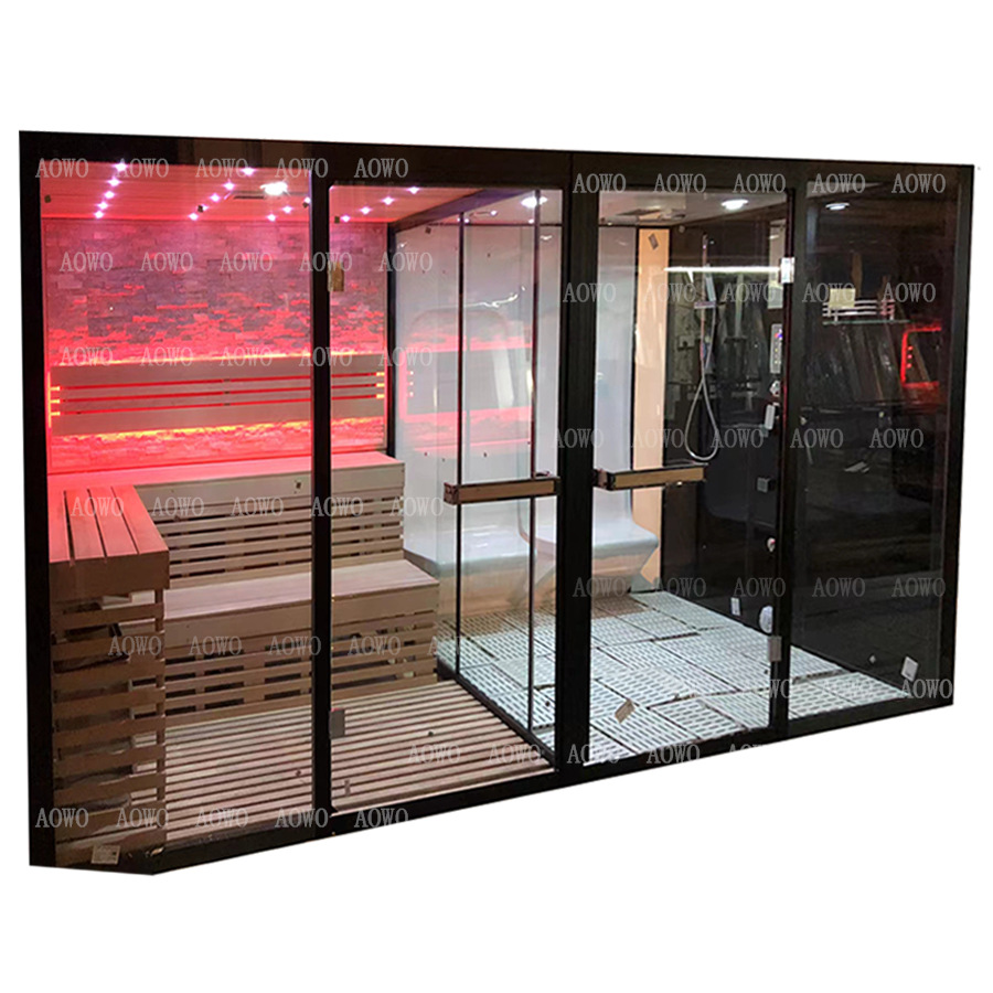Ducha de vapor acrílico sala de sauna sala de infrarrojos lejanos doble uso lámpara de color integral separación de sala de vapor seco para el hogar