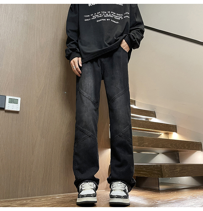 American Style Jeans For Men Spring Autumn Design Sense Patchwork Tall And Slim Narrow Straight Scimitar Flared Pants_mkmklike.com