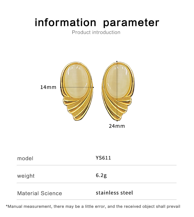 9g Weight Cat's Eye Stone Inlay Material 1 Pair Elegant Wings Inlay Stainless Steel Cat's Eye Stone Ear Studs