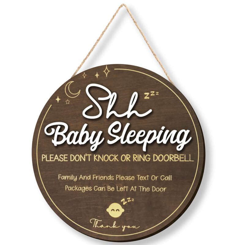 Cross Border New Fun Baby Sleeping Front Door Sign Round Brand Party Supplies Wooden Craft Door Tag