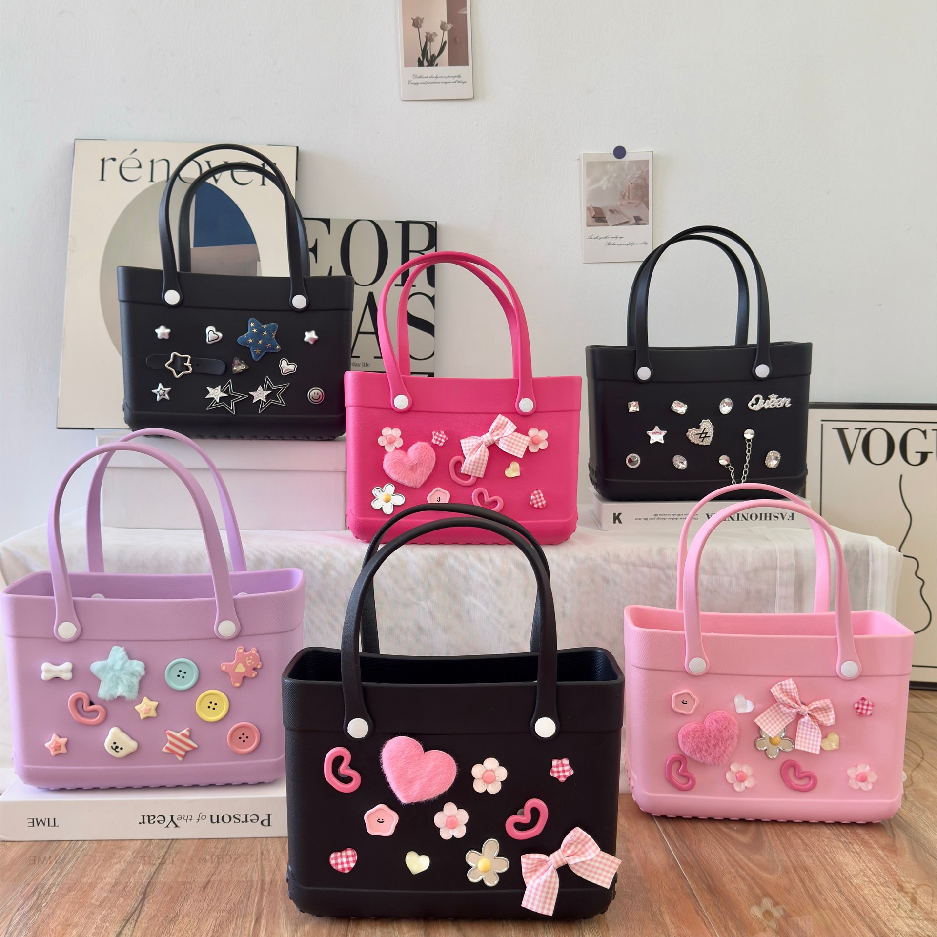 957g Weight Open Closure Type Double Handle Strap Type Square Bag Bags Type Casual Occasion EVA Material Heart Shape, Bow Knot Pattern All Seasons Season Women's Gender Cute Style Square Shape Women's EVA Heart Shape Bow Knot Cute Square Open Square Bag 无