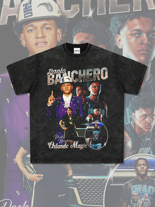 Paul George American High Street Printed Long-Sleeved Short-Sleeved T-Shirt Vintage Washed and Distressed