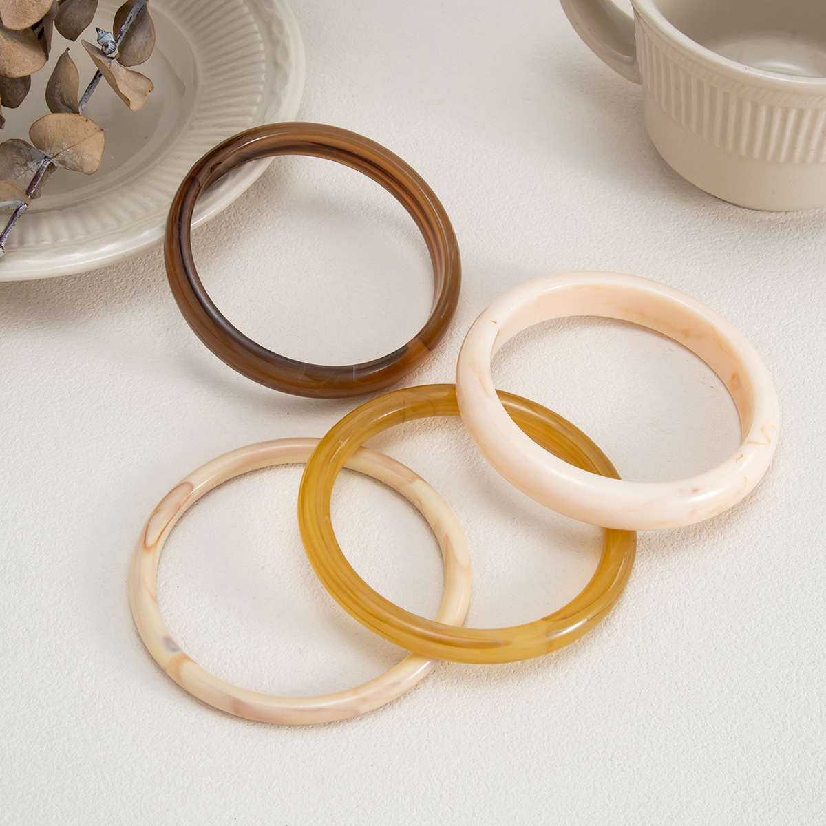 European and American Cross-border Fashion Color Gradient Resin Stacking Bracelets Vintage INS Style Arc-shaped Polished Closed Bangle Bracelets
