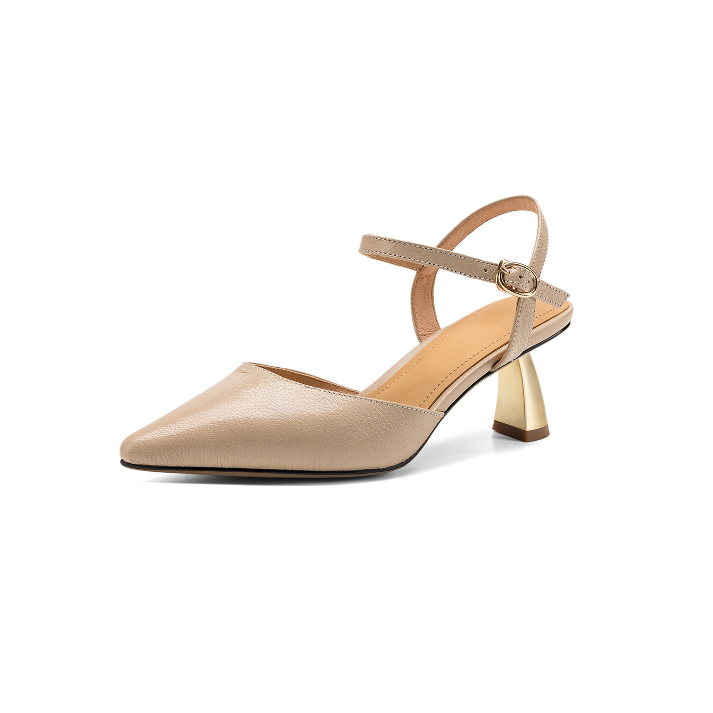 Sandal cao gót nữ mũi nhọn quai ngang da cừu bọc mũi — màu trắng ngà chi tiết 24