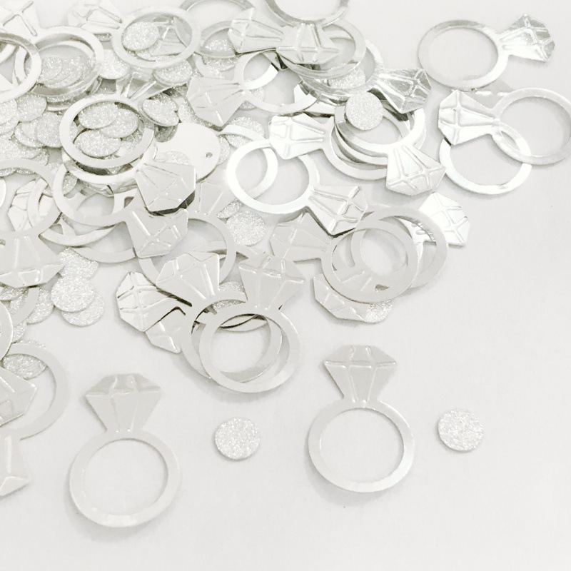 Wedding Anniversary Foil Ring, Round Wedding Party Confetti Ring, Silver Diamond Ring, Glitter Silver Round