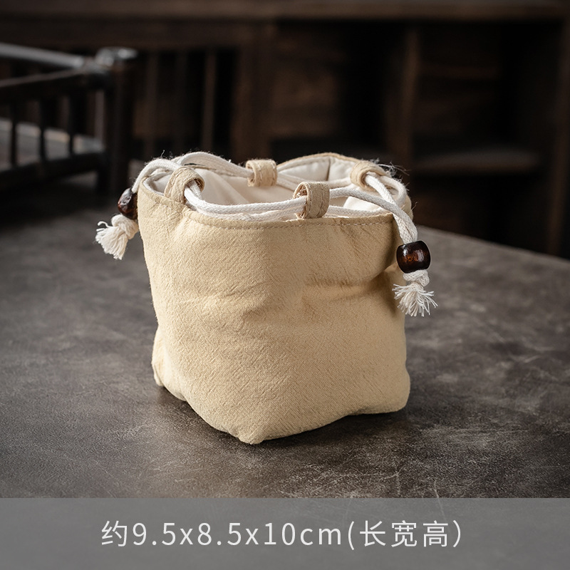 Bolsa de almacenamiento de taza única maestra bolsa de taza maestra taza de té portátil taza de construcción bolsa de tela con cordón de algodón y lino bolsa de tela juego de té