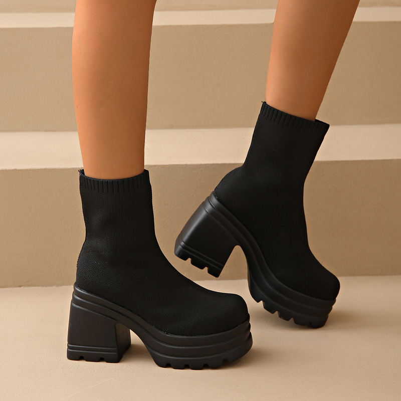 Slim High-Heeled Fashion Boots Foreign Trade Autumn Temperament Breathable Large Size Thick-Soled Platform Thick Heel Short Socks Boots Slim High-Heeled Fashion Boots Foreign Trade Autumn Temperament Breathable Large Size Thick-Soled Platform Thick Heel Short Socks Boots