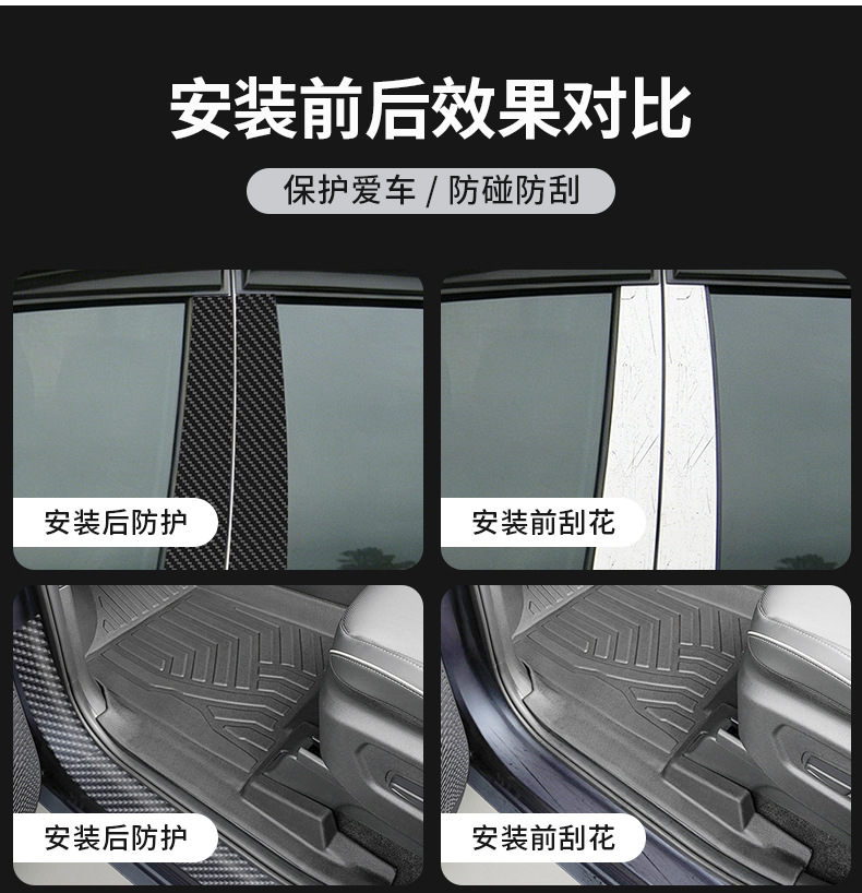 Car Carbon Fiber Pattern Door Sill Strip Anti-Scratch and Wear-Resistant Car Door Anti-Step Sticker Carbon Fiber Tape Sunroof Waterproof Sealing Strip