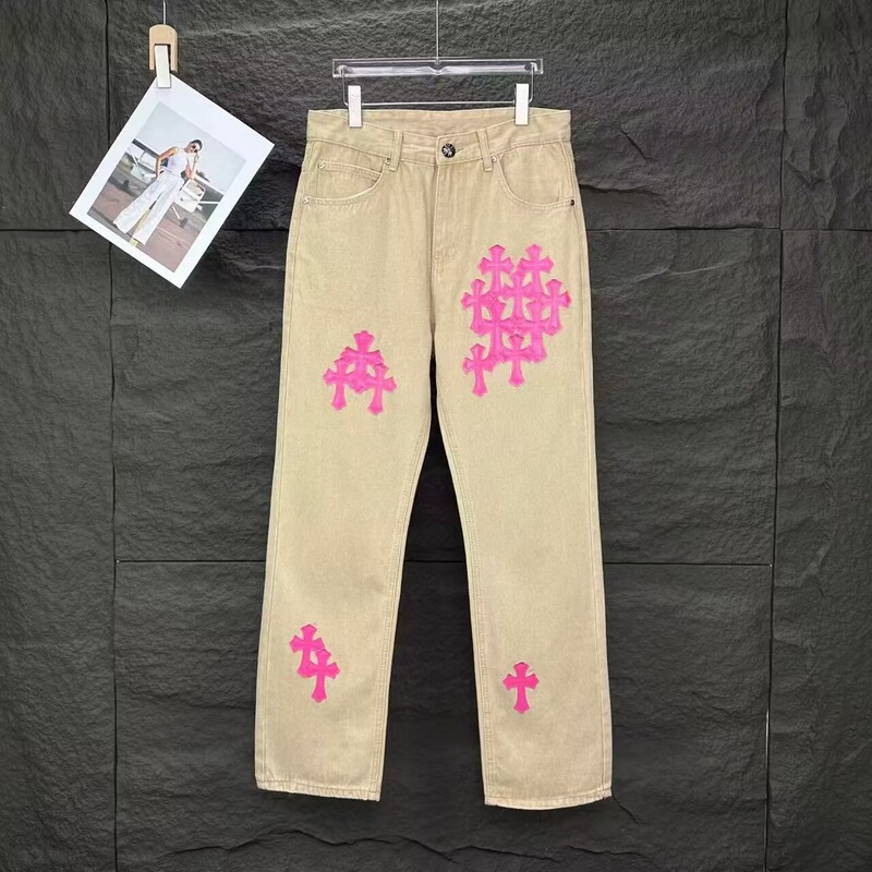 正确版CH克罗伈十字架皮标水洗牛仔裤情侣街头宽松春秋男女长裤款|undefined