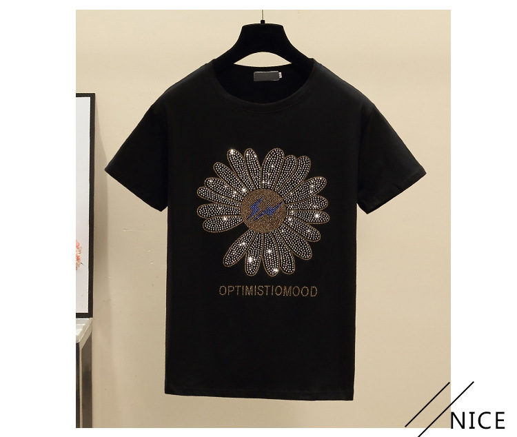 Women's Oversized Cotton T-shirt With Daisy Diamond Detail_voghion.com