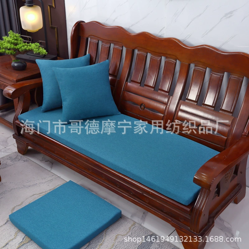 Утолщенная осенне-зимняя Нескользящая цельная льняная подушка для дивана Four Seasons на трех человек из цельного красного дерева, съемная и моющаяся губчатая подушка, подушка для сиденья