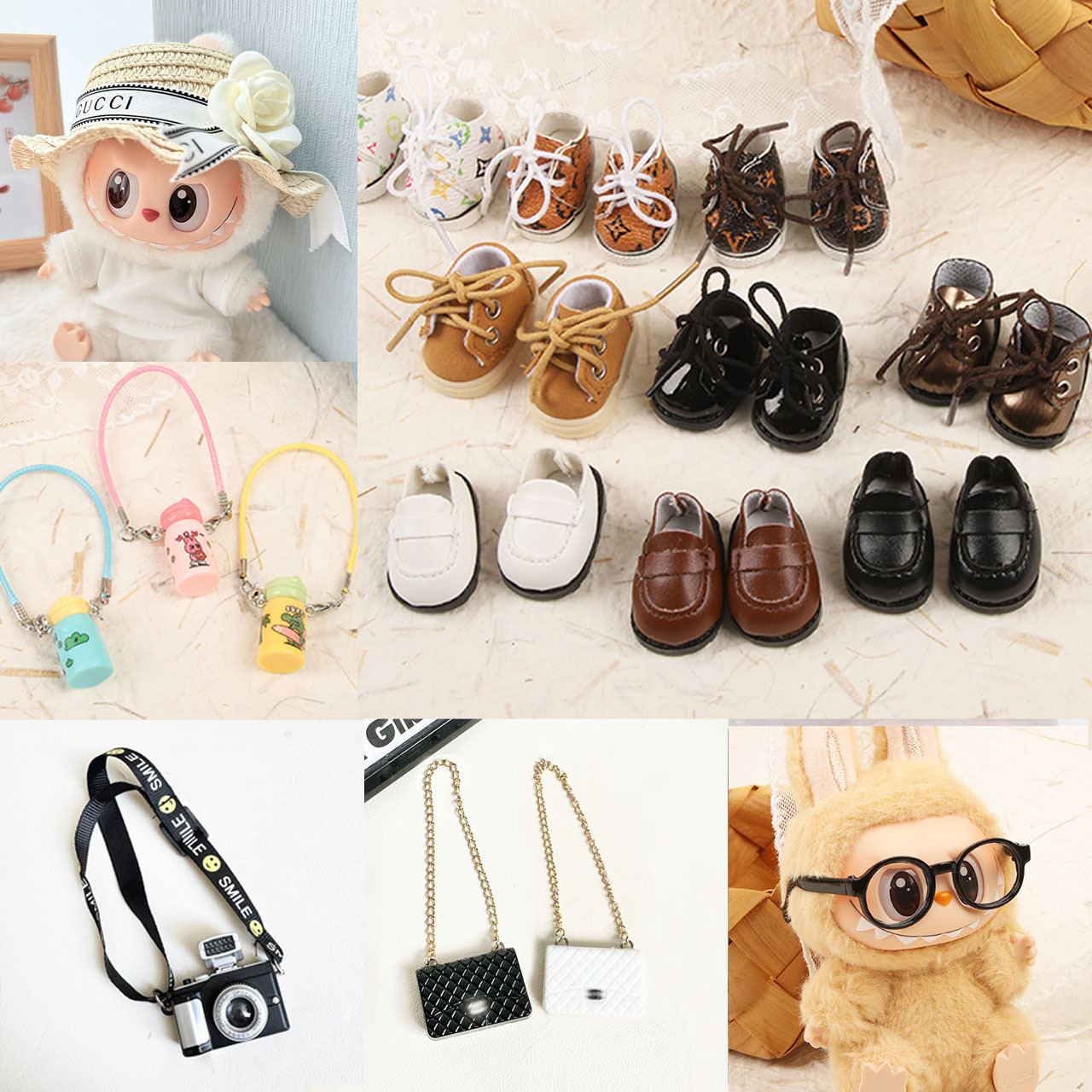 Solo ropa] 17cm caja ciega tela tela colgante ropa de bebé sombrero cámara botella de agua zapatos accesorios La tela muñeca