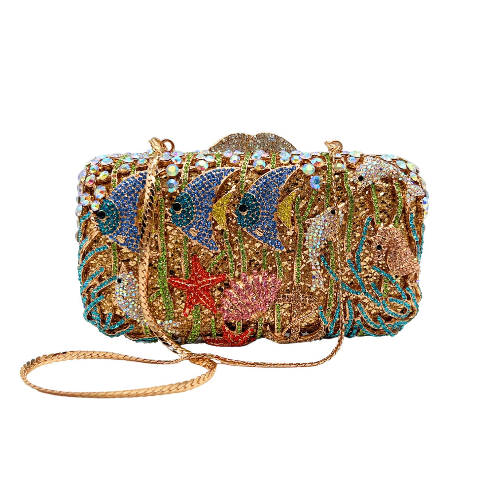 Estrictamente elegido bolso de piedra nuevo mundo submarino con diamantes bolso de cena bolso de banquete hueco lleno de diamantes bolso de mujer