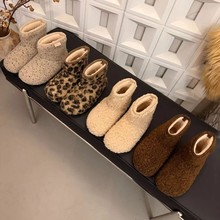 2025冬季新款一脚蹬豹纹套筒保暖毛绒厚底勃肯内增高短筒雪地靴女